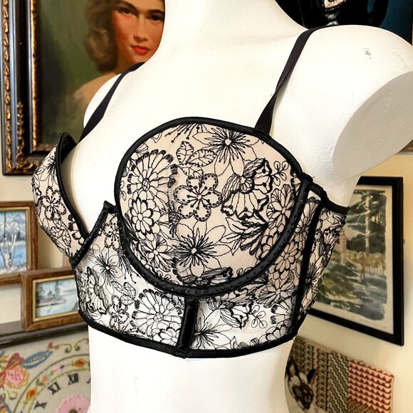 Victoria's Secret Tan Longline Balconette Bra Bustier with Black Lace 36C - Picture 2 of 4